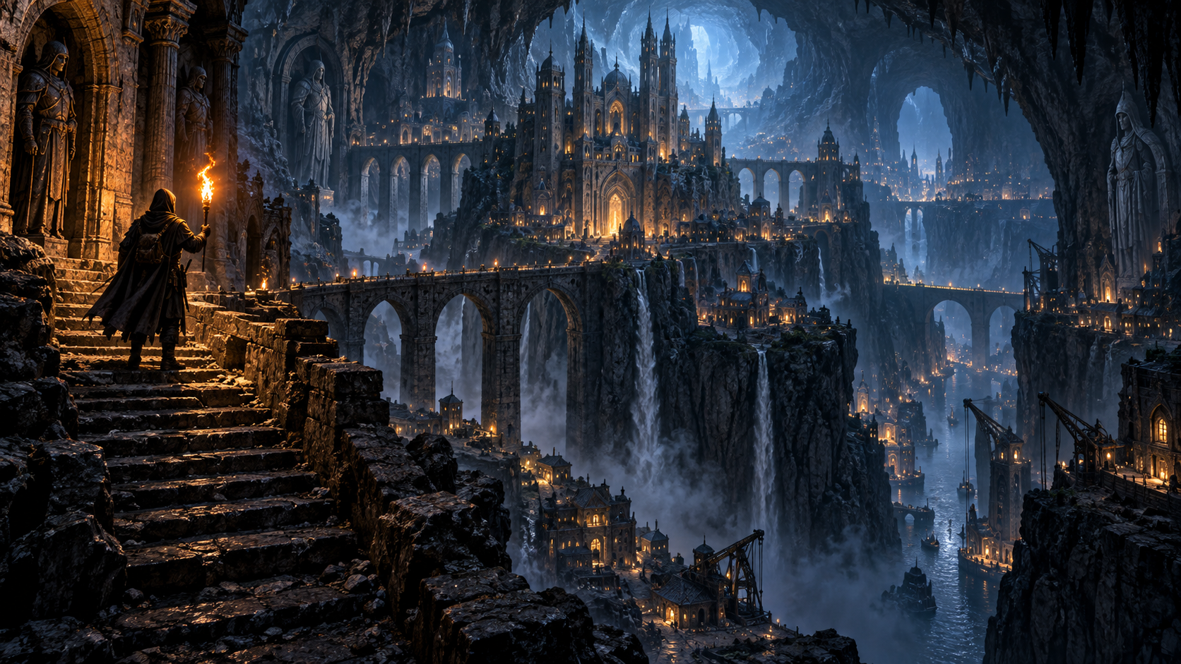 Ancient bridges cross a vast underground city